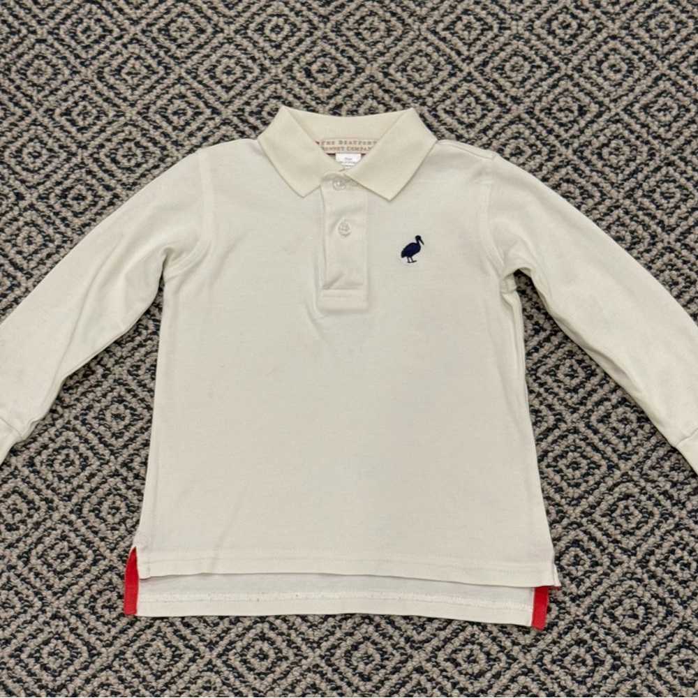 🎉 GUC/PLAY 🎉 TBBC 2T Cream Long Sleeve Polo with Navy Embroider